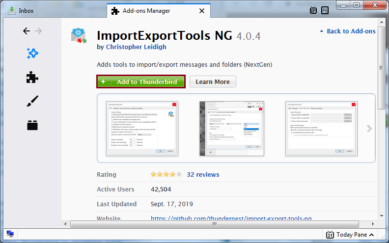 install importexporttools ng add on