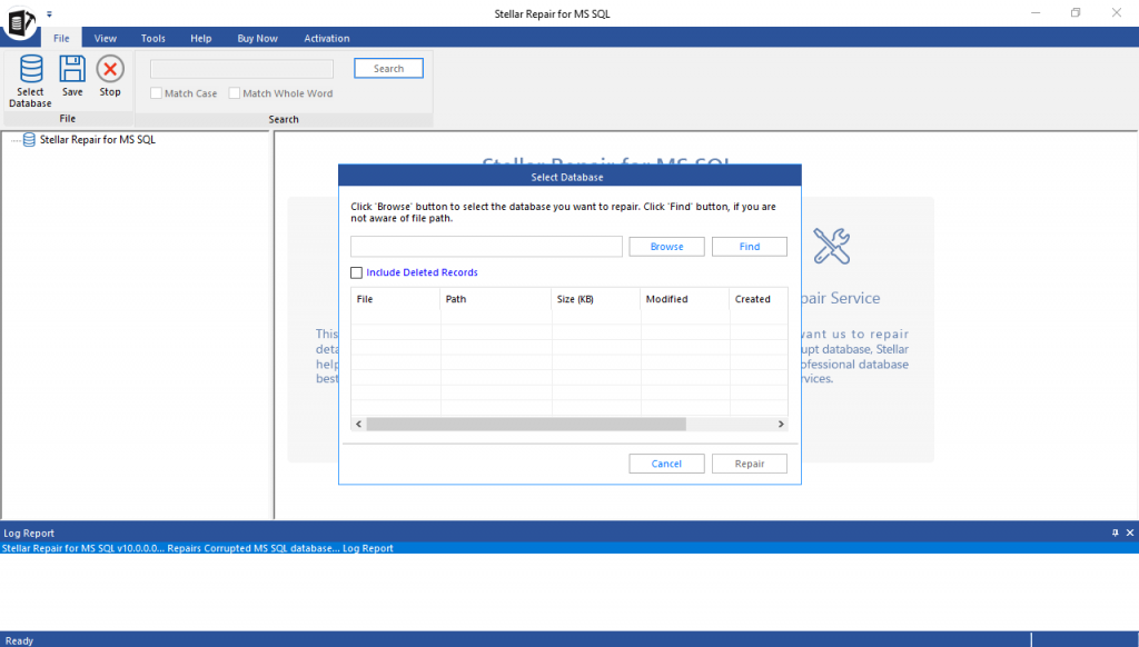 options to select corrupt mdf file