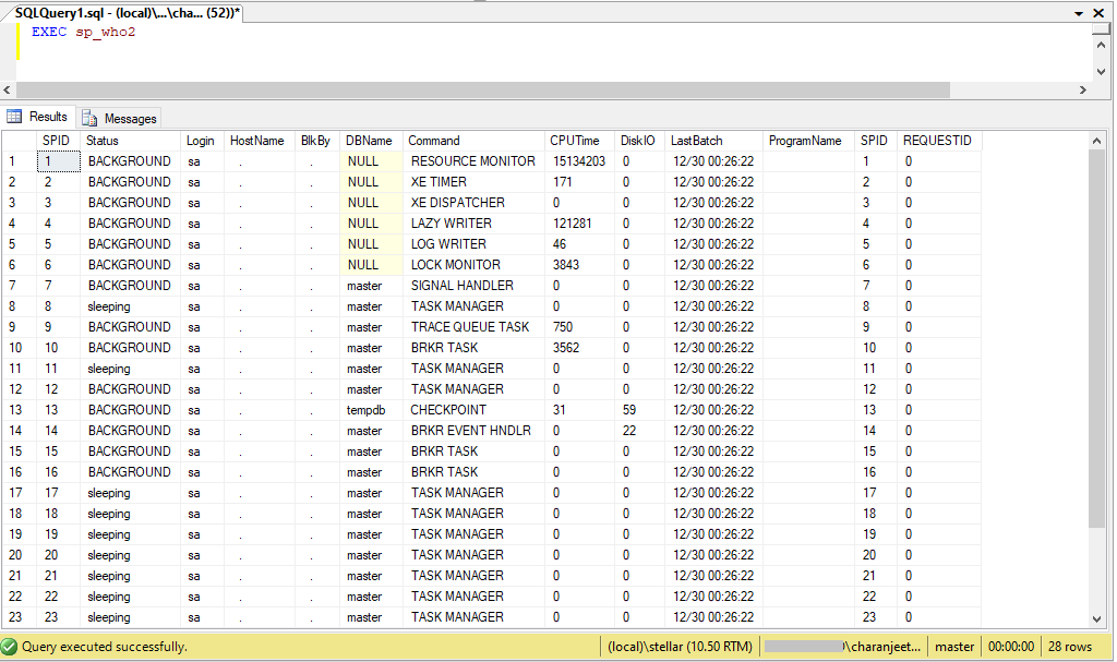 sp_who2 command