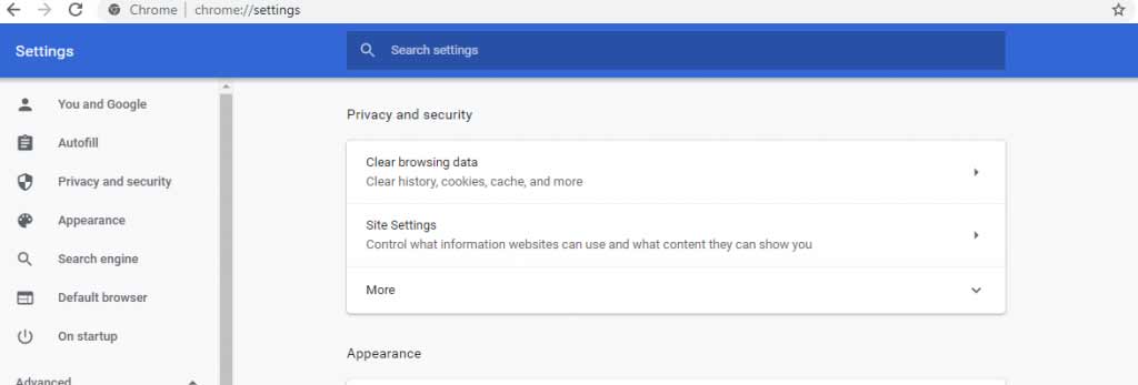 Clear browsing data under Privacy and Security