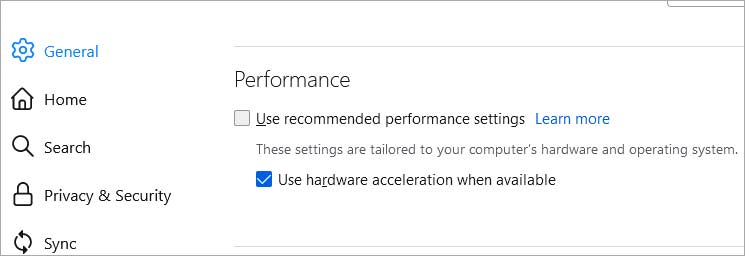 disable hardware acceleration Firefox