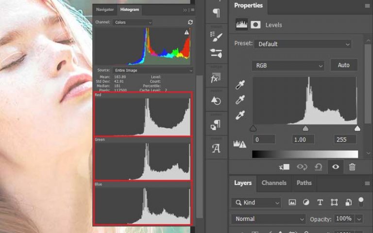 Photoshop - Visualizzazione di tutti i canali nell'istogramma