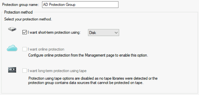 give the group a name and select the protection method
