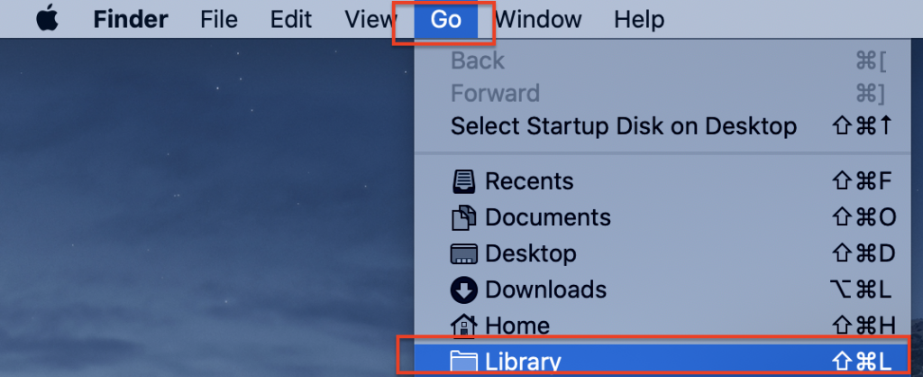 Click Go > Library