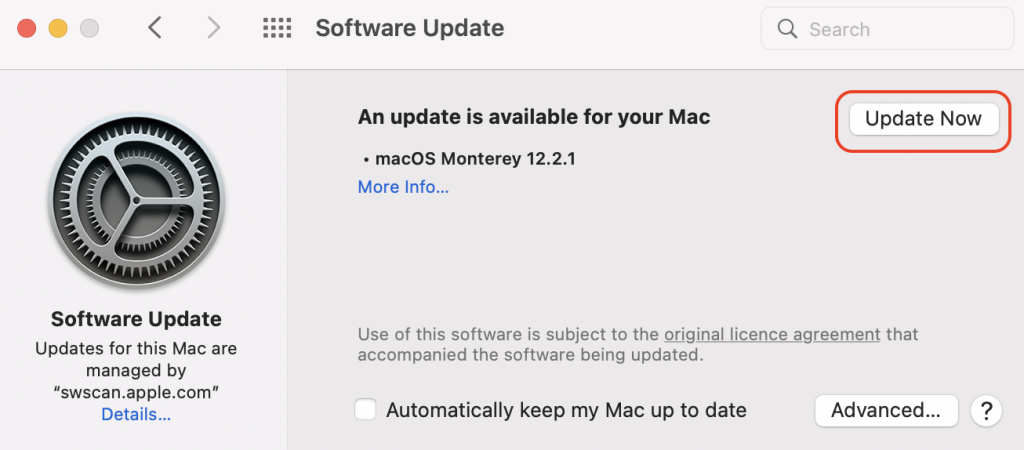 Software Update > click Update Now button