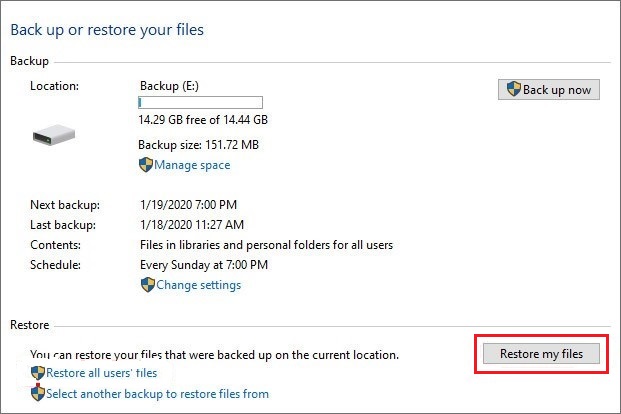 select restore my files