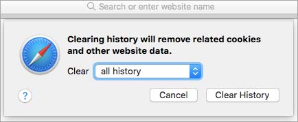 Clear History in Safari dialog box