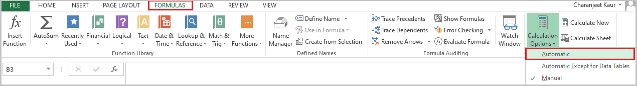 Automatic to Manual Calculation Mode