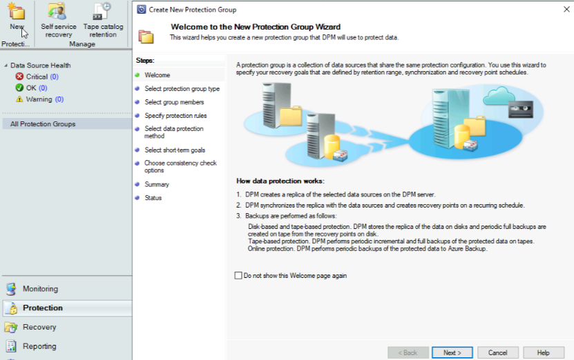 the System Center 2019 DPM Administrator Console