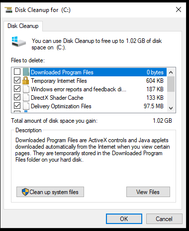 clean windows disk drive with diskcleanup app