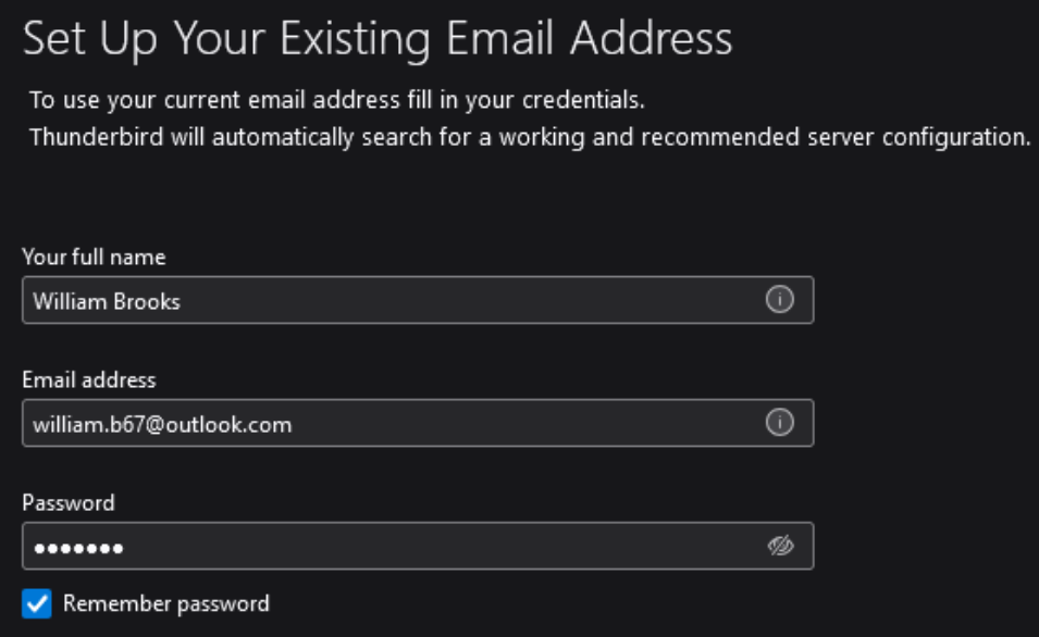 enter new account credentials