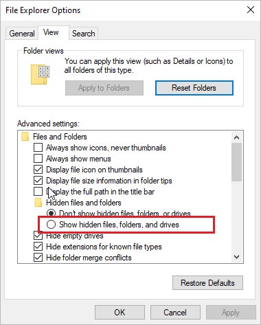 show hidden files in windows