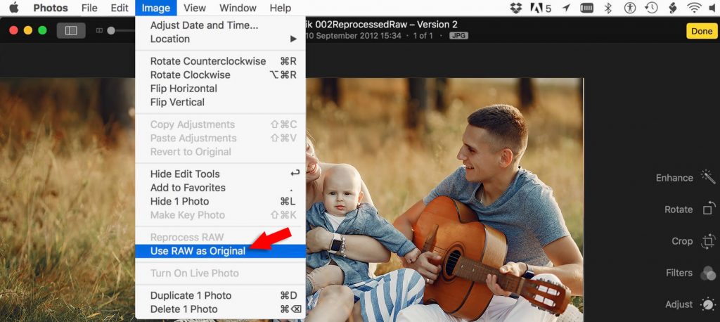 Use RAW as Original? to import image in Photos app on Mac
