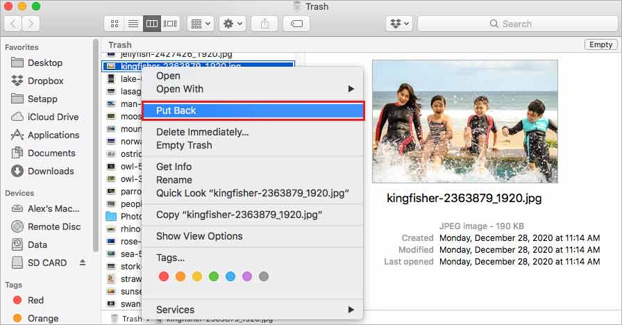 restore photo from trash on mac