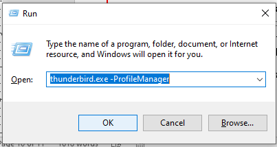 open thunderbird profile manager using run
