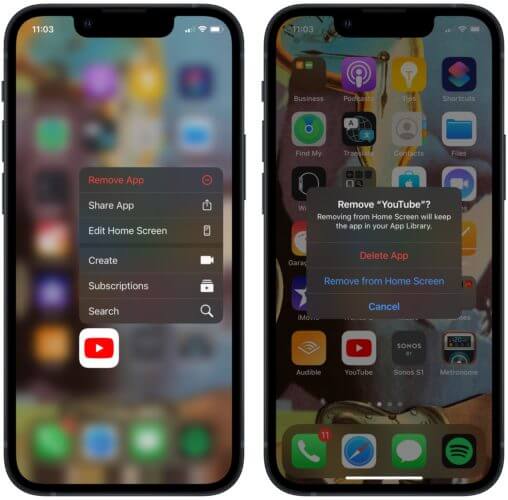 delete youtube app on iphone