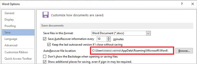 Recover deleted Word document from AutoRecover file location.