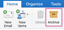 choose archive option in Outlook for mac