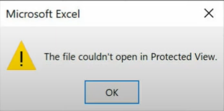 the file couldn't open in Protected View excel error