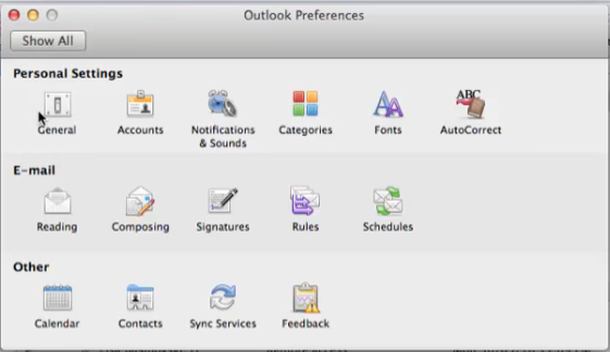 general outlook for mac settings