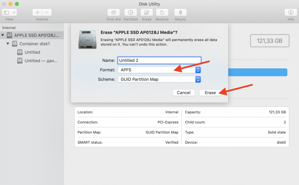Disk Utility > format a drive as APFS