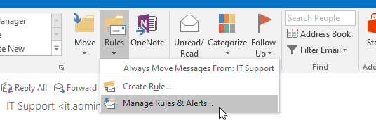 open manage rules and alerts in outlook