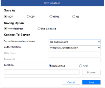 repaired database file saving options