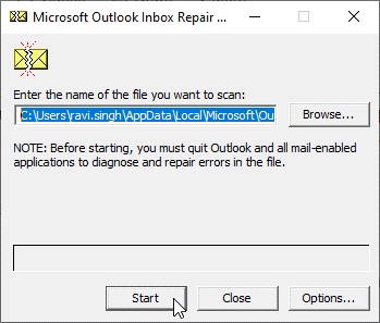 Click Browse and select the PST file