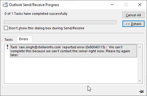send receive error in Microsoft Outlook