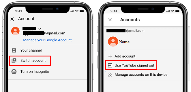 Switch youtube account