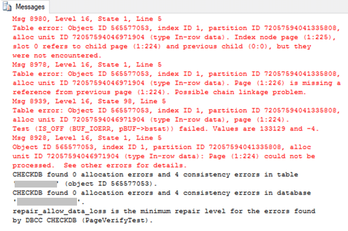 sql table corruption error