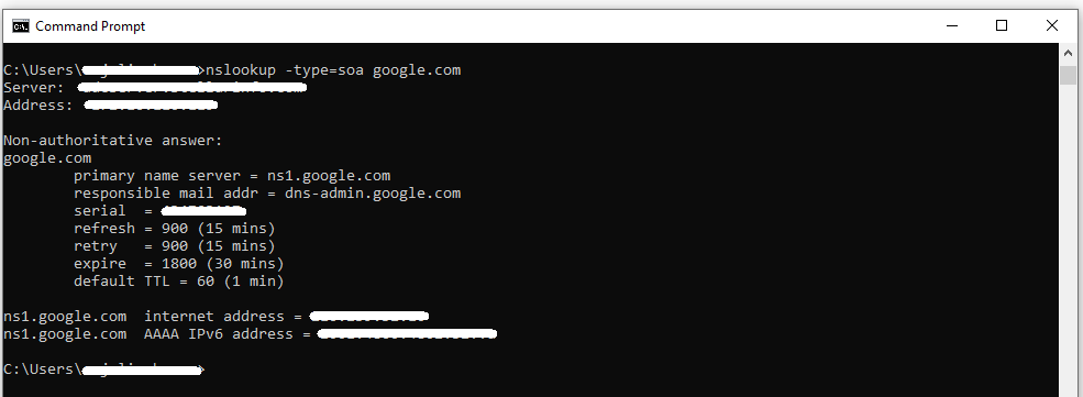 Fetching primary name server of google.com