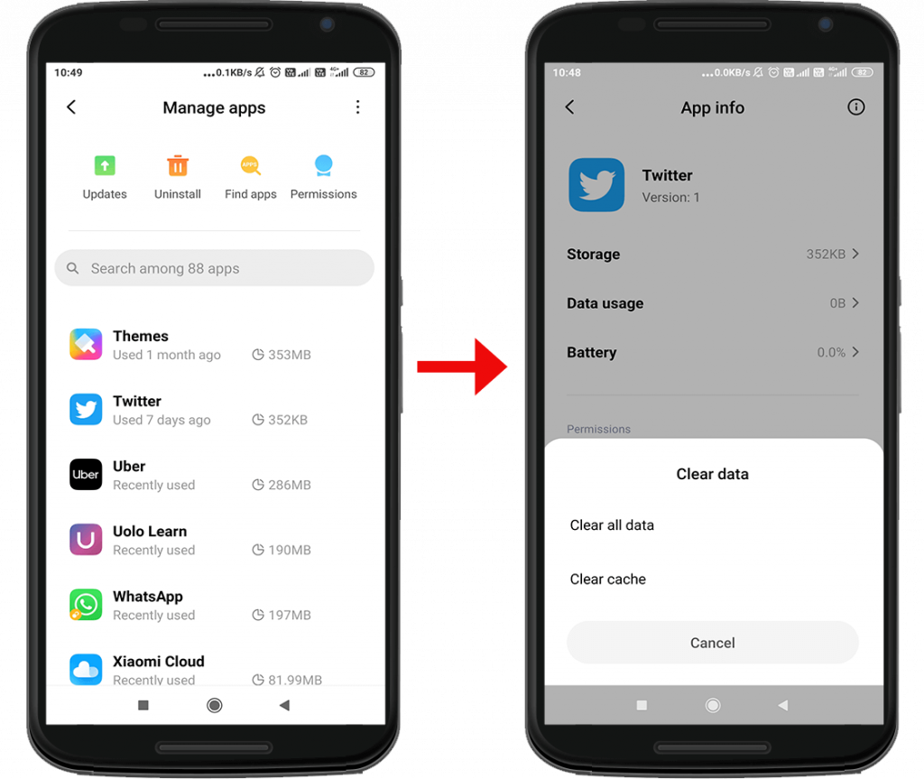 clear Twitter app cache from Android Settings