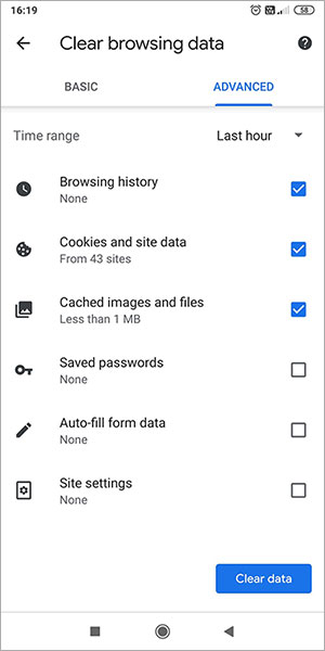 Chrome Android Clear cache