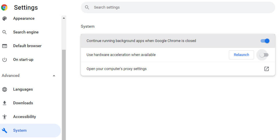 disable hardware acceleration in Chrome
