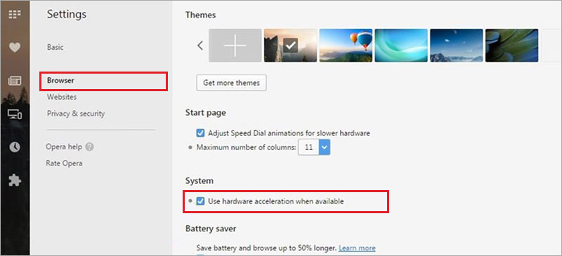 Steps to disable hardware acceleration in Opera