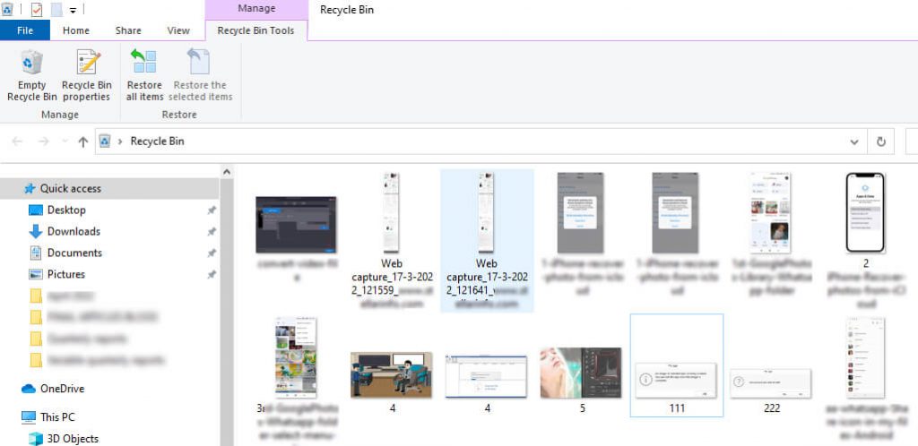 ecover deleted screenshots on windows recycle bin