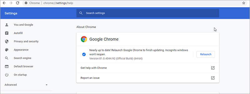 Update Chrome to latest window