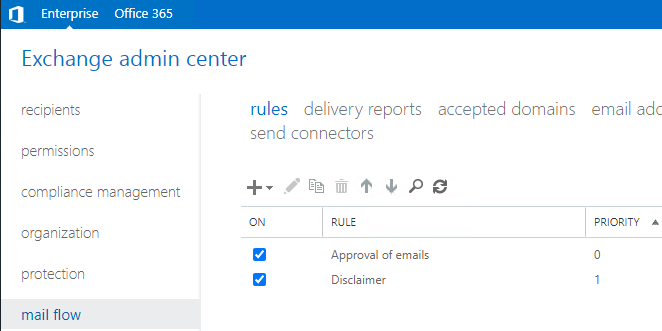 check mailflow rules in exchange server