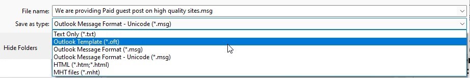 choose msg format from he list to archive outlook mails in msg format