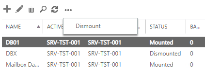 dismount exchange database exchange admin center