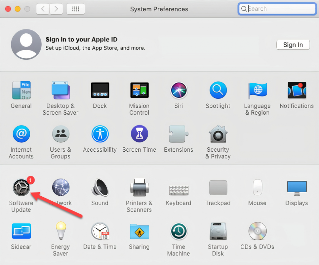 System Preferences - Software Update icon highlighted