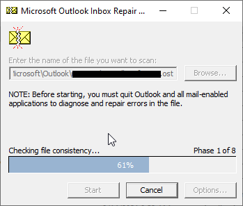 inbox repair tool repairing the ost file