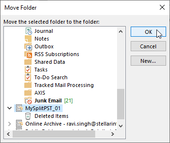 move mail items to new pst file