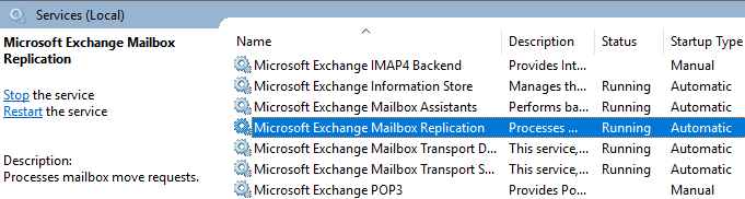 restart Microsoft Exchange Mailbox Replication