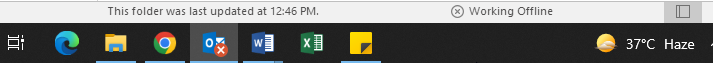 status bar showing work offline