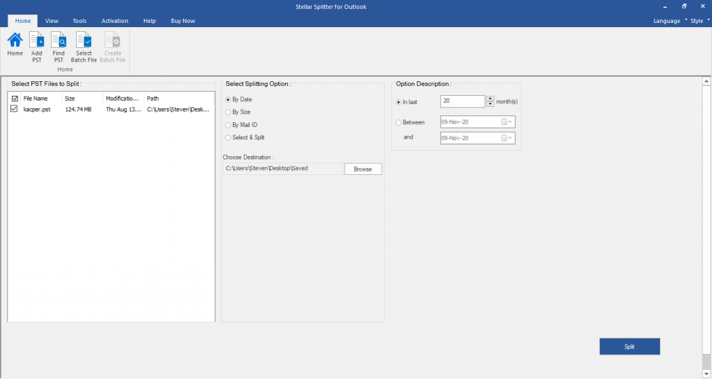 stellar splitter for outlook to split large pst files