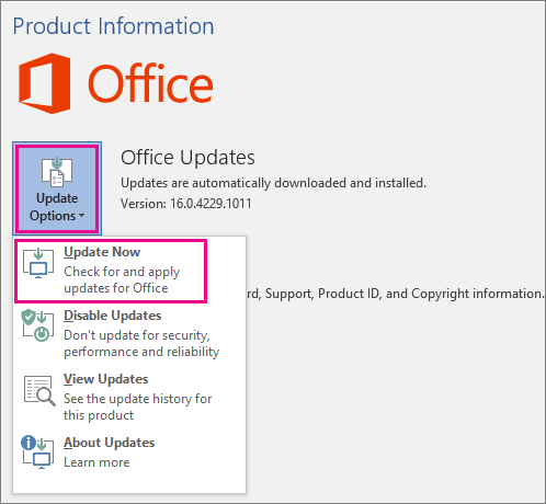 update ms office outlook to latest version