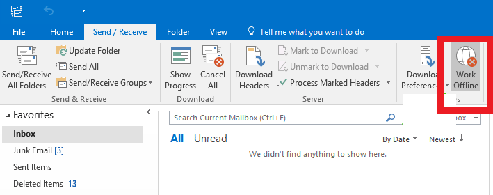 work offline greyed out in outlook issue