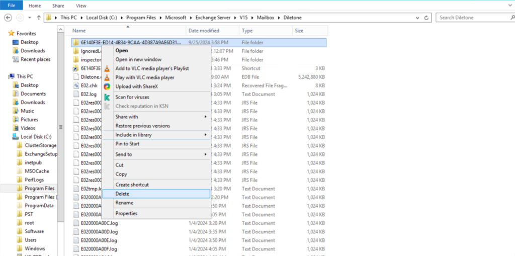 Delete the Indexing Folder